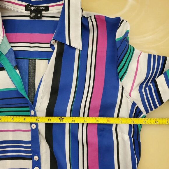 Paperwhite Women's Silk Blend Long Sleeve Collar Button Top Size 8 Striped - Picture 9 of 11